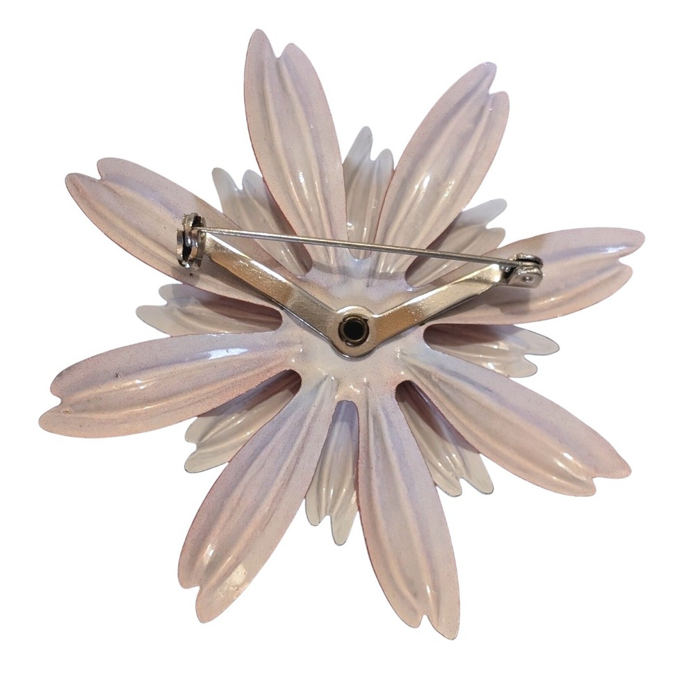 Vintage Red White Blue Enamel Flower Brooch Patriotic Floral Pin 3 Inch - Picture 2 of 5